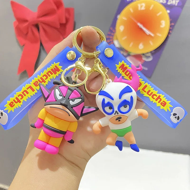 Wrestling Doll Keyring Anime Mucha Lucha Cute Keychain for Bag Charm Car Key Chain Motorcycle Llaveros Couple Matching Wholesale
