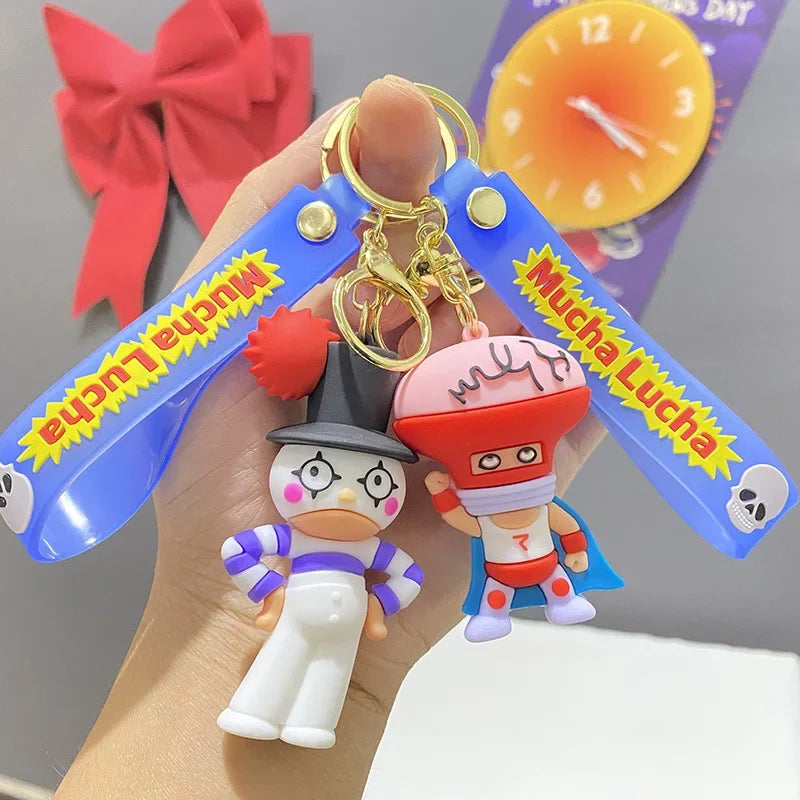 Wrestling Doll Keyring Anime Mucha Lucha Cute Keychain for Bag Charm Car Key Chain Motorcycle Llaveros Couple Matching Wholesale