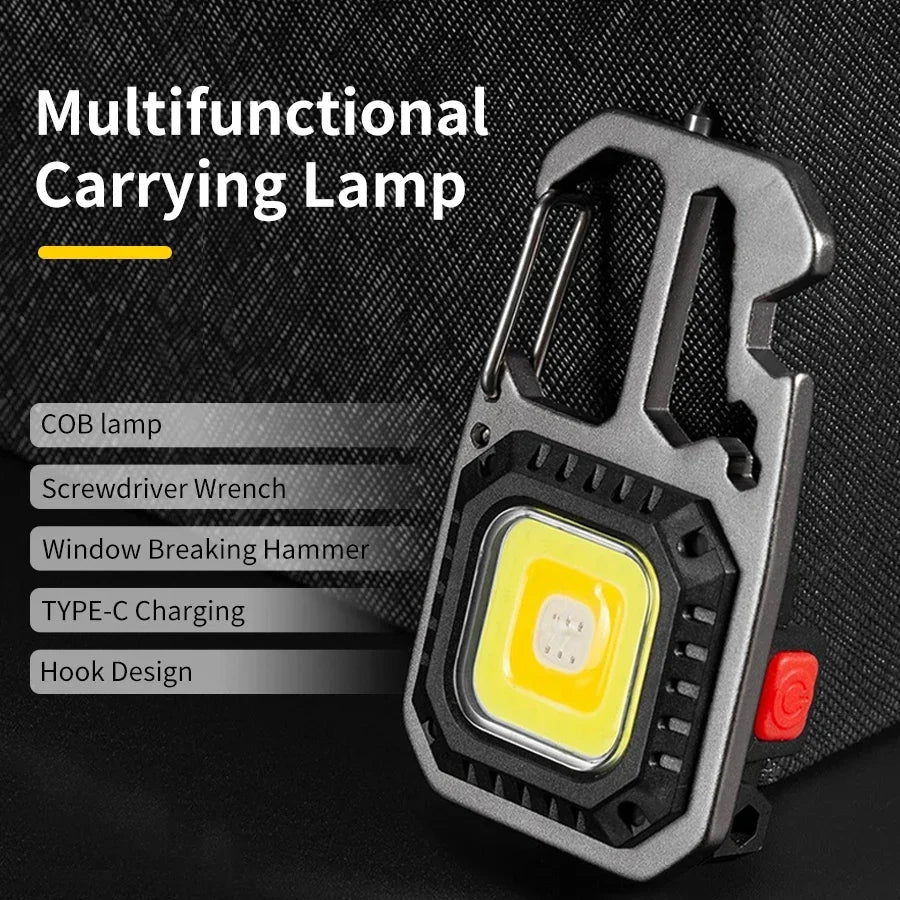COB Keychain Work Light with Battery Display 8 Mode Rechargeable High Lumens Portable LED Light for Camping Hiking Running