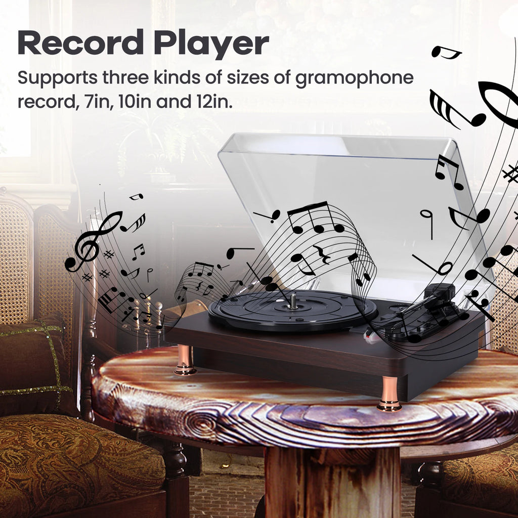 Record Player Retro Vinyl Record Player Record Player with Dustproof Cover Classic Nostalgic Style Record Player EU/US Plug