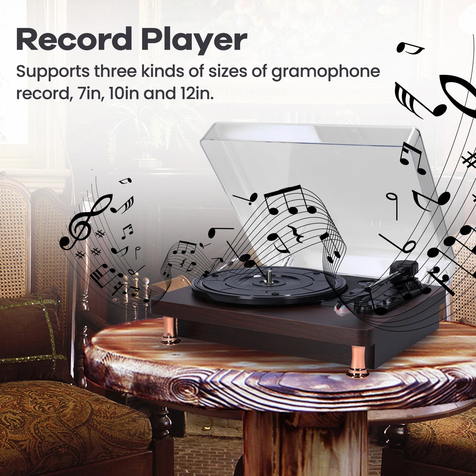 Record Player Retro Vinyl Record Player Record Player with Dustproof Cover Classic Nostalgic Style Record Player EU/US Plug