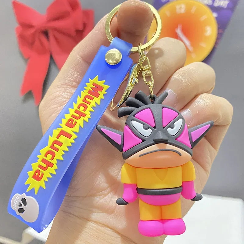 Wrestling Doll Keyring Anime Mucha Lucha Cute Keychain for Bag Charm Car Key Chain Motorcycle Llaveros Couple Matching Wholesale