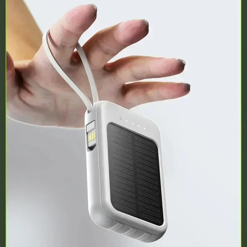 Solar Power Bank Super Fast Charging Compact Portable Built-in 4 Cable High Capacity External Battery with Led Light