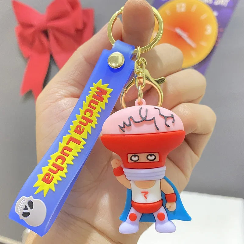 Wrestling Doll Keyring Anime Mucha Lucha Cute Keychain for Bag Charm Car Key Chain Motorcycle Llaveros Couple Matching Wholesale
