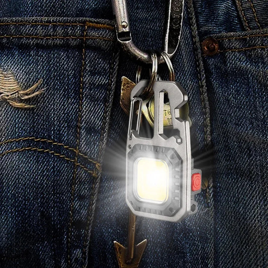 COB Keychain Work Light with Battery Display 8 Mode Rechargeable High Lumens Portable LED Light for Camping Hiking Running