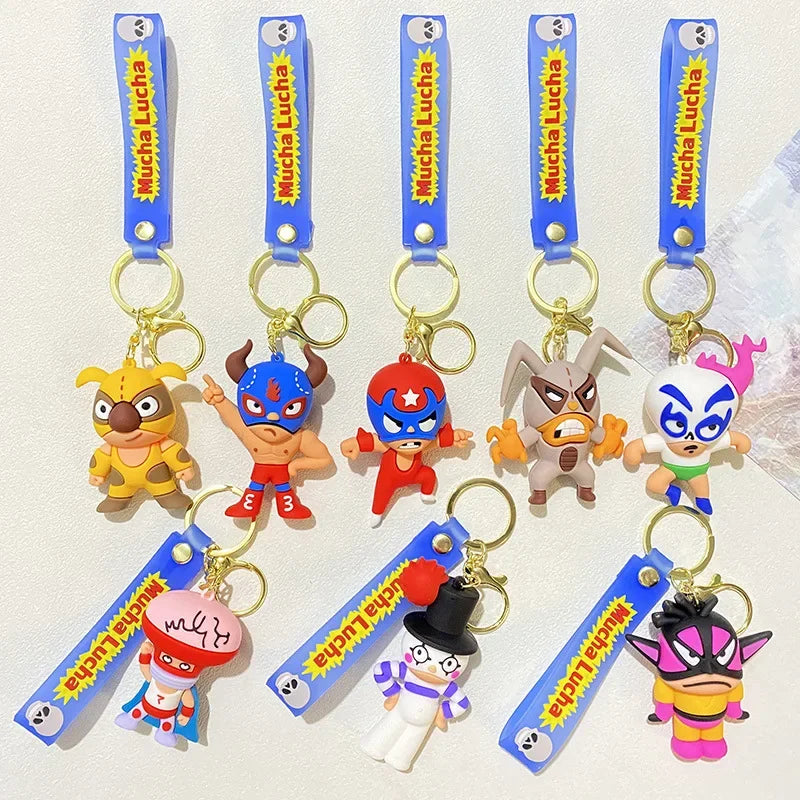 Wrestling Doll Keyring Anime Mucha Lucha Cute Keychain for Bag Charm Car Key Chain Motorcycle Llaveros Couple Matching Wholesale