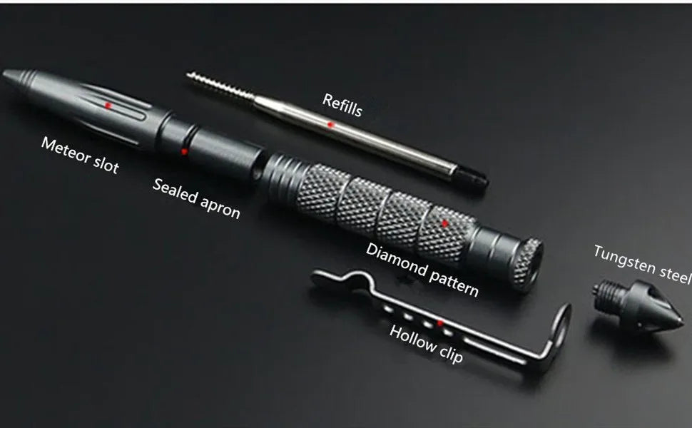 Military Tactical Pen, Professional Self Defense Pen, Emergency Glass Breaker Pen - Tungsten Steel, Writing Tool with 6 Refill