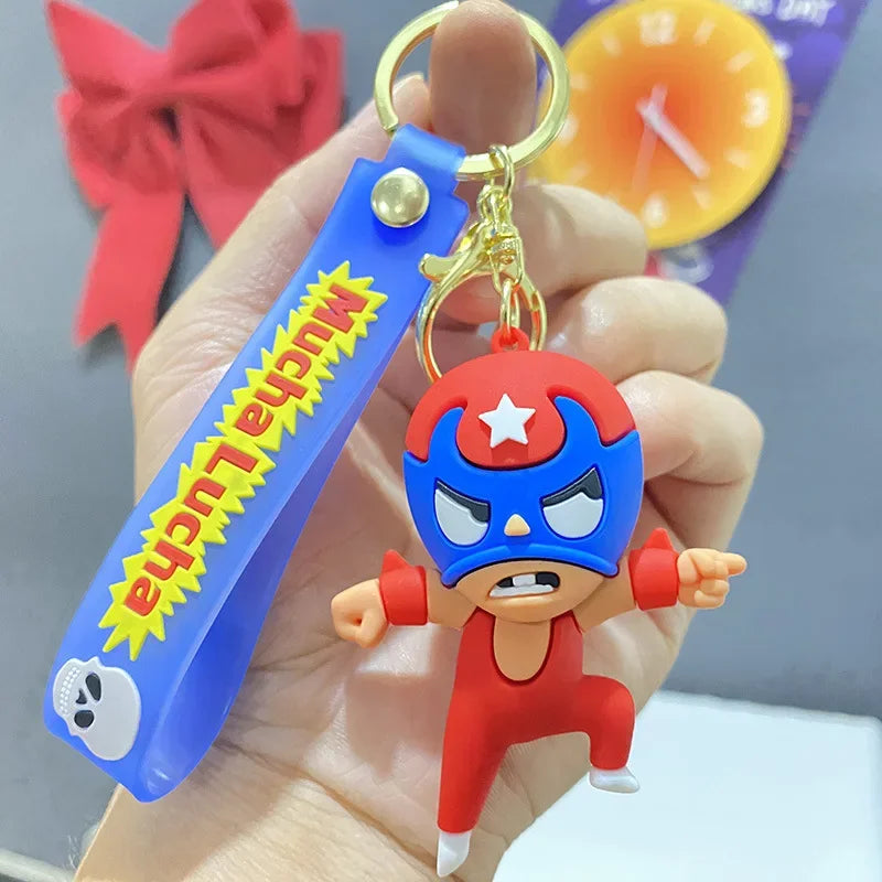 Wrestling Doll Keyring Anime Mucha Lucha Cute Keychain for Bag Charm Car Key Chain Motorcycle Llaveros Couple Matching Wholesale