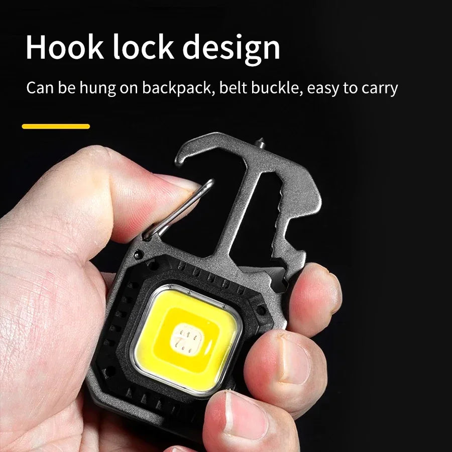 COB Keychain Work Light with Battery Display 8 Mode Rechargeable High Lumens Portable LED Light for Camping Hiking Running