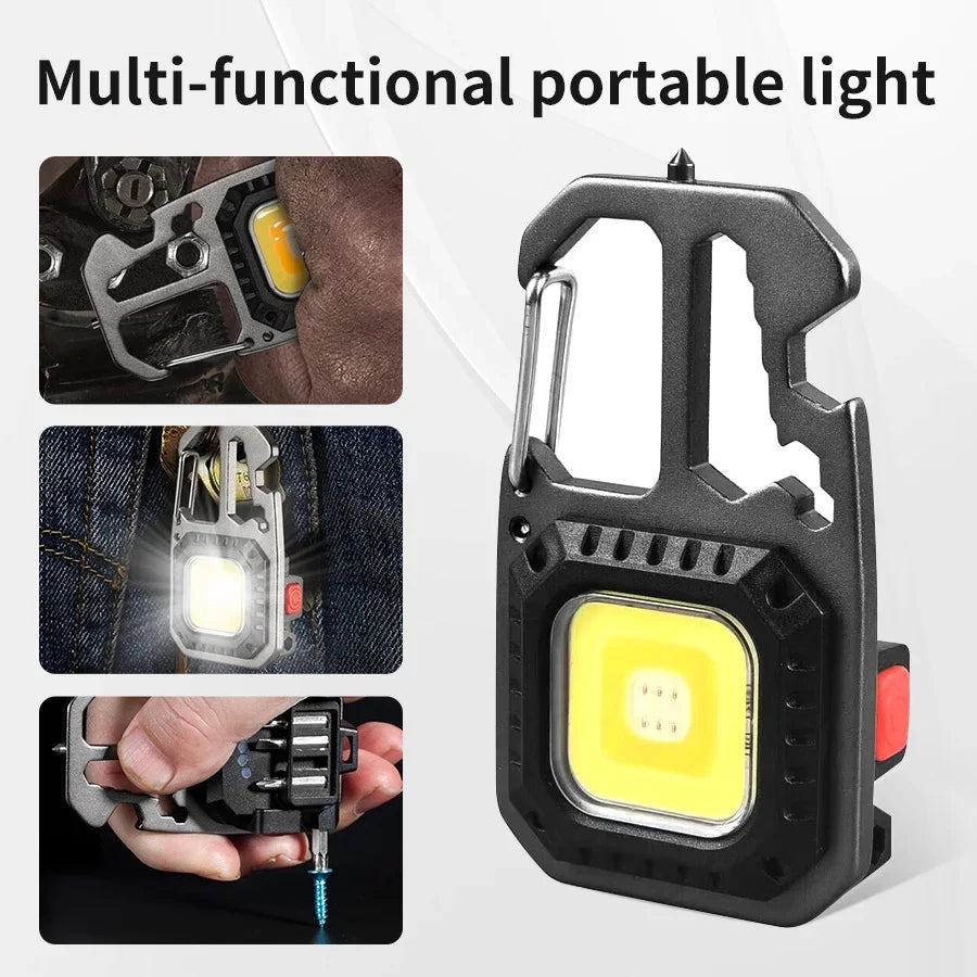 COB Keychain Work Light with Battery Display 8 Mode Rechargeable High Lumens Portable LED Light for Camping Hiking Running