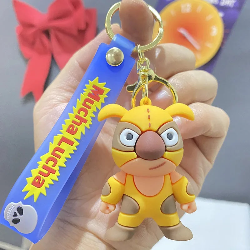 Wrestling Doll Keyring Anime Mucha Lucha Cute Keychain for Bag Charm Car Key Chain Motorcycle Llaveros Couple Matching Wholesale