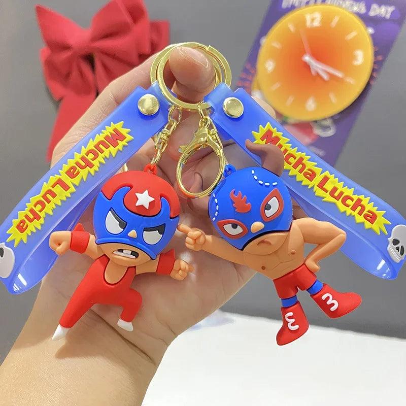 Wrestling Doll Keyring Anime Mucha Lucha Cute Keychain for Bag Charm Car Key Chain Motorcycle Llaveros Couple Matching Wholesale