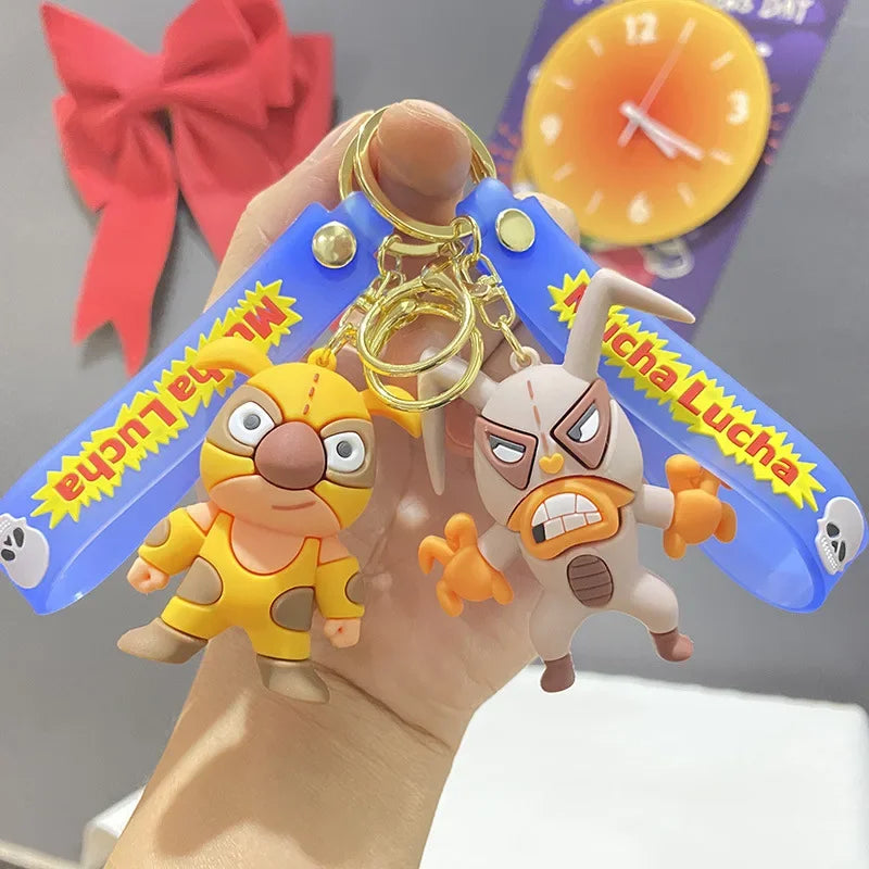 Wrestling Doll Keyring Anime Mucha Lucha Cute Keychain for Bag Charm Car Key Chain Motorcycle Llaveros Couple Matching Wholesale
